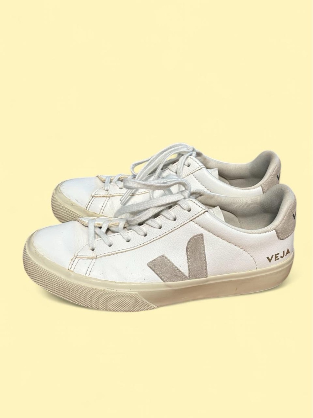 Veja White Leather Low-Top Sneakers with Light Gray Suede V